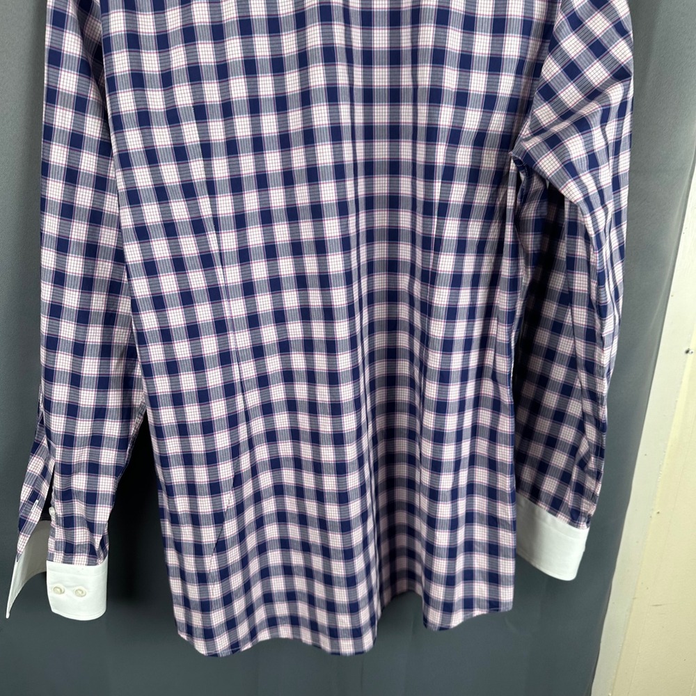 Hugo Boss Mens Slim Fit Check Dress Shirt Navy Pink White Collar 16 41 - Picture 9 of 9